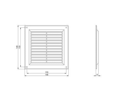 Ventiliacijos grotelės EUROPLAST VR1515B, 150 x 150 mm