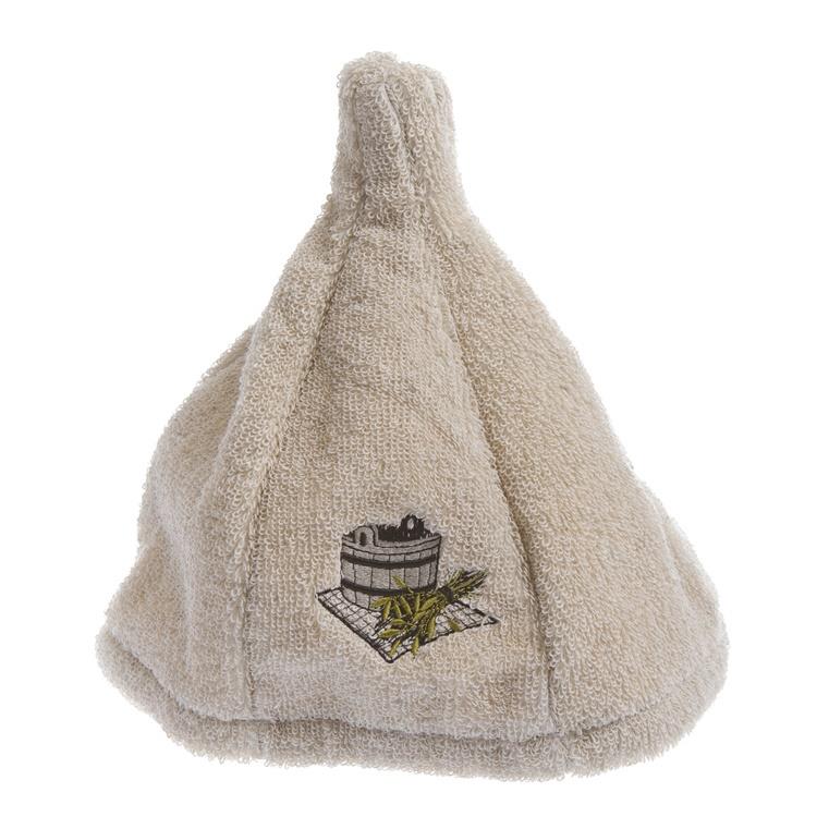 Cotton sauna hat with a hot tub picture, sand