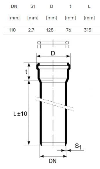 Internal drainage pipe HTplus, Ø 110 mm, 0.315 m