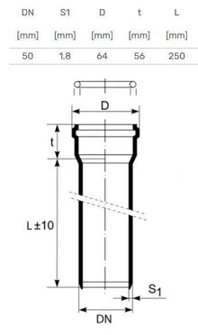 Internal drainage pipe HTplus, Ø 50 mm, 0.25 m