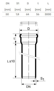 Indoor drainage pipe HTplus, Ø 50 mm, 3 m