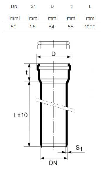 Indoor drainage pipe HTplus, Ø 50 mm, 3 m