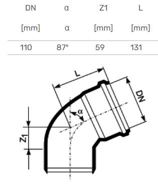 HTplus Internal Drainage Bend, Ø 110 mm, 87°