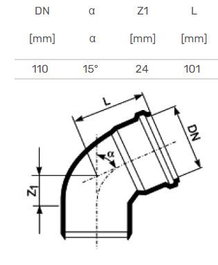 Internal drainage elbow HTplus, Ø 110 mm, 15°