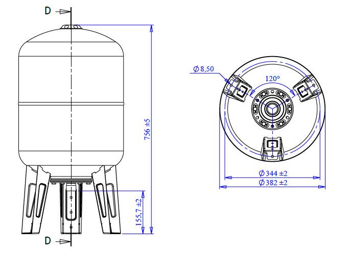 Vertikalioji hidroforo talpykla Varem US050362CS0A2000, 50 l