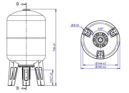 Vertikalioji hidroforo talpykla Varem US050362CS0A2000, 50 l
