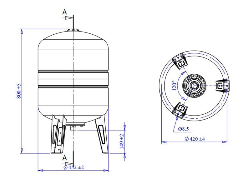 Vertikalioji hidroforo talpa Varem US080362CS0A2000, 80 l