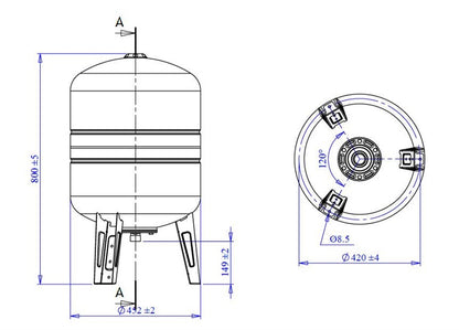 Vertikalioji hidroforo talpa Varem US080362CS0A2000, 80 l