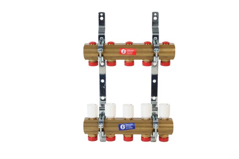 Underfloor heating manifold, 5-loop, 1" x ¾" EUROCONUS