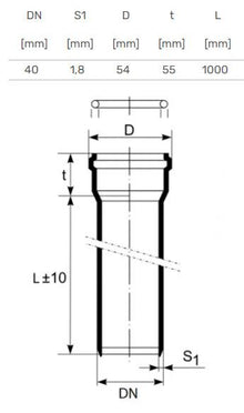 HTplus internal sewerage pipe, Ø 40 mm, 1 m