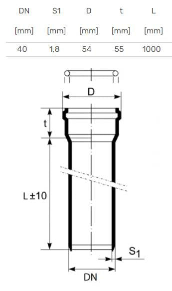 HTplus internal sewerage pipe, Ø 40 mm, 1 m
