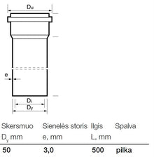 Vidaus kanalizacijos PVC vamzdis Wavin, Ø 50 mm, 0,5 m
