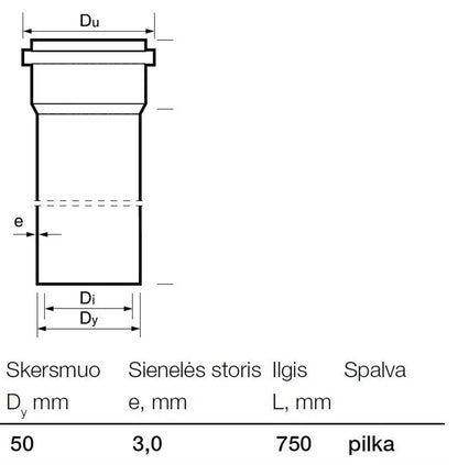 Rura kanalizacyjna PCV Wavin, Ø 50 mm, 0,75 m