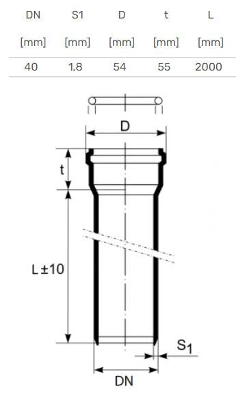 HTplus indoor sewage pipe, Ø 40 mm, 2 m
