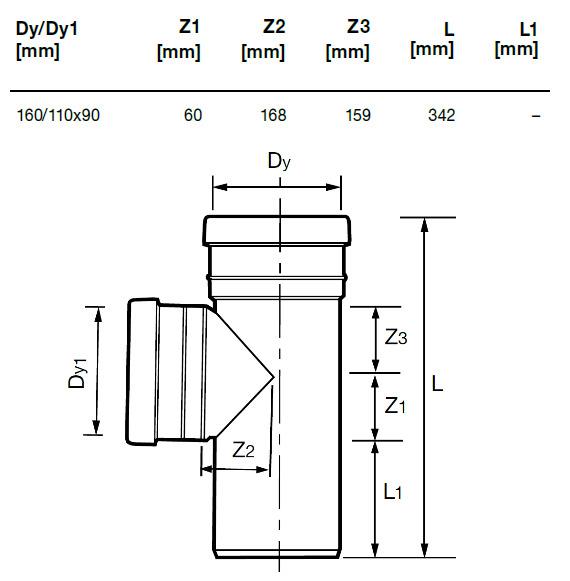 Trójnik kanalizacyjny zewnętrzny Wavin, Ø 110 / 160 mm, 90°