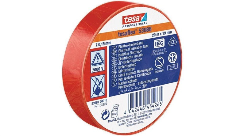 Izoliacinė juosta Tesaflex 53988, raudona, 19 mm x 20 m