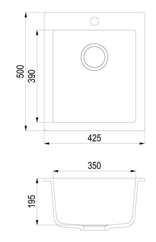 Plautuvė Simplex SQS100-110AW akmens masė 42,5x50x19,5cm