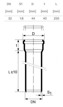 Vidaus kanalizacijos vamzdis HTplus, Ø 32 mm, 0,25 m, baltas