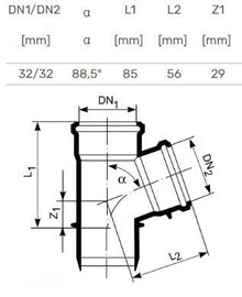 Internal sewage tee, Ø 32 / 32 mm, 88.5°, white