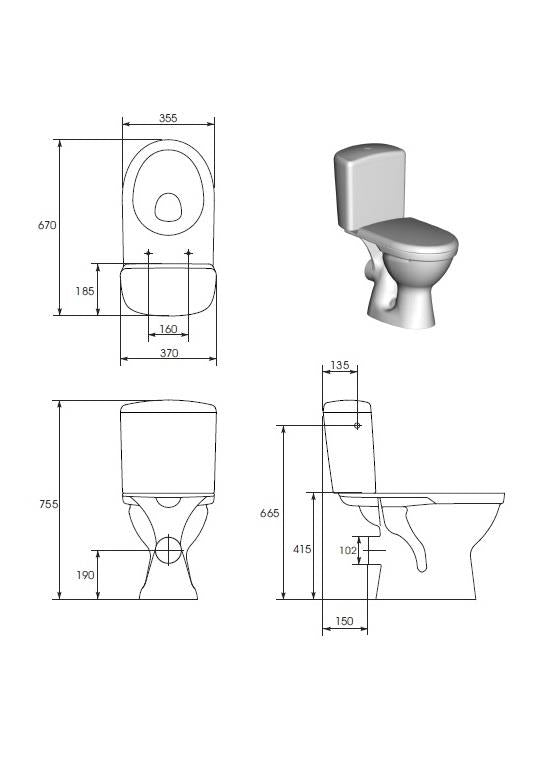 Toilet with lid CERSANIT MERIDA K03-014, 355×670 mm