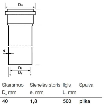 Wavin PP internal sewage pipe, Ø 40 mm, 0.5 m