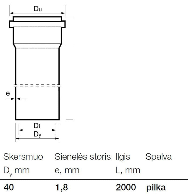 Wavin PP internal sewage pipe, Ø 40 mm, 2 m