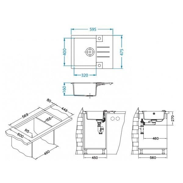 Sink Alveus Rock 30 S, 59.5 x 47.5 x 16 cm
