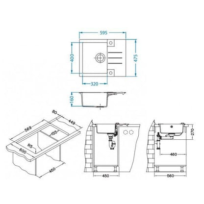 Sink Alveus Rock 30 S, 59.5 x 47.5 x 16 cm