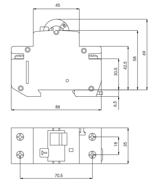 Residual current circuit breaker ETI KZS-2M, 2P, 16 A, 230 V, 30 mA