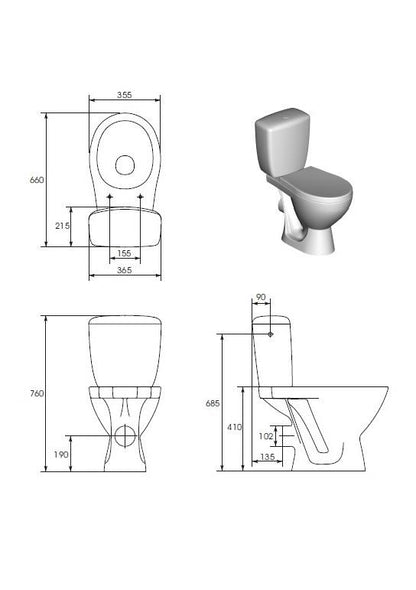 Kompakt WC CERSANIT KORAL K100-206, 375×645 mm