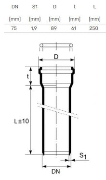 HTplus internal sewage pipe, Ø 75 mm, 0.25 m