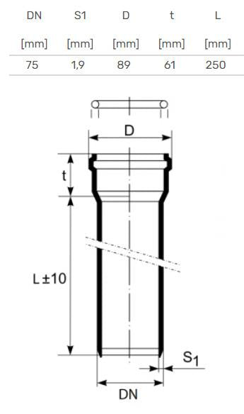 HTplus internal sewage pipe, Ø 75 mm, 0.25 m