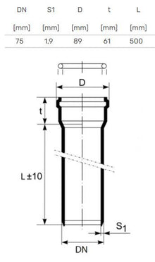 HTplus Indoor sewage pipe, Ø 75 mm, 0.5 m