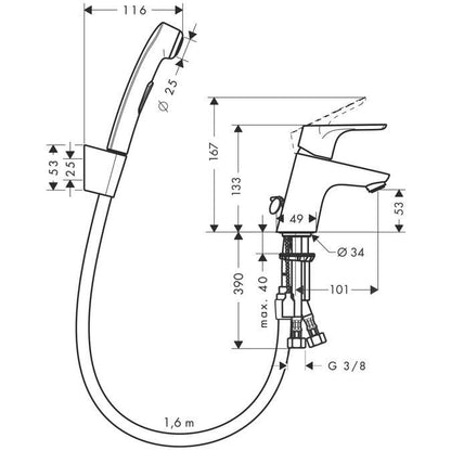 Praustuvės maišytuvas HANSGROHE FOCUS E2 BIDETT, chromo