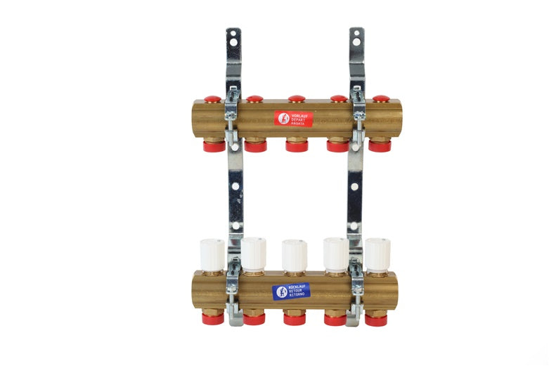 Underfloor heating manifold, 10 loops, 1" x ¾" EUROCONE
