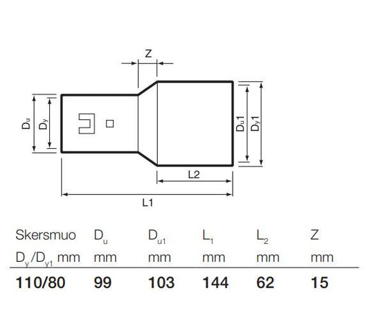 Connection to Wavin drainage pipe, Ø 80/110 mm