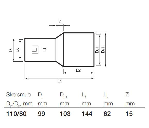 Connection to Wavin drainage pipe, Ø 80/110 mm