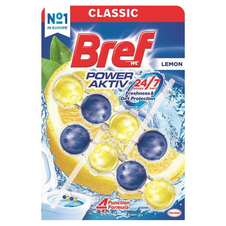 Wybielacz-odświeżacz do toalet BREF POWER AKTIV LEMON, 2×50 g