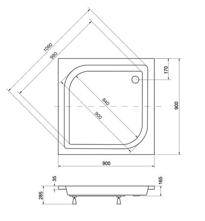 Shower tray PIRAMIDA ARES BAA-90-KW, 90×90×16.5 cm