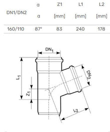 Lauko kanalizacijos trišakis Magnaplast, Ø 110 / 160 mm, 87°
