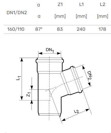 Lauko kanalizacijos trišakis Magnaplast, Ø 110 / 160 mm, 87°