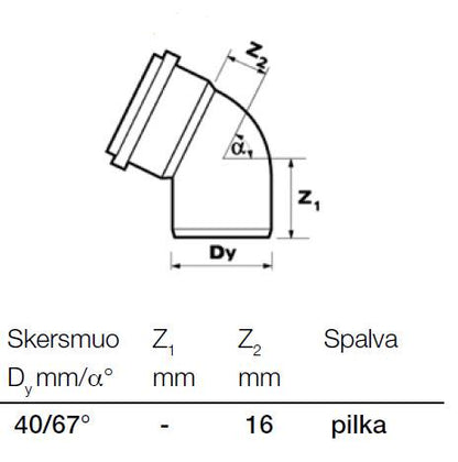 PVC elbow, Wavin Ø 40 mm, 67°