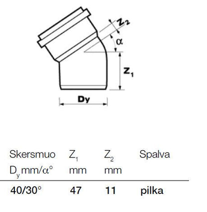 Wavin Ø 40 mm, 30° internal sewage elbow