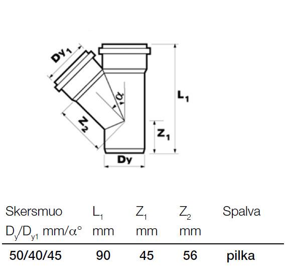 Wavin Internal Sewage Tee, Ø 40 / 50 mm, 45°