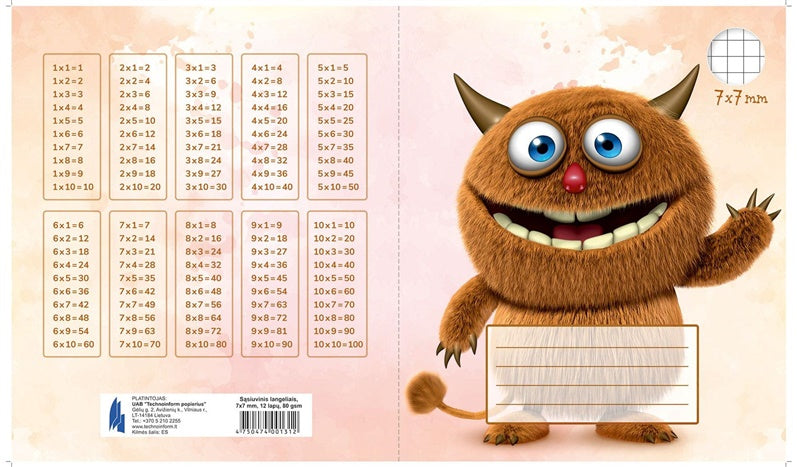 Squared notebook, A5, for 1st grade, 12 sheets