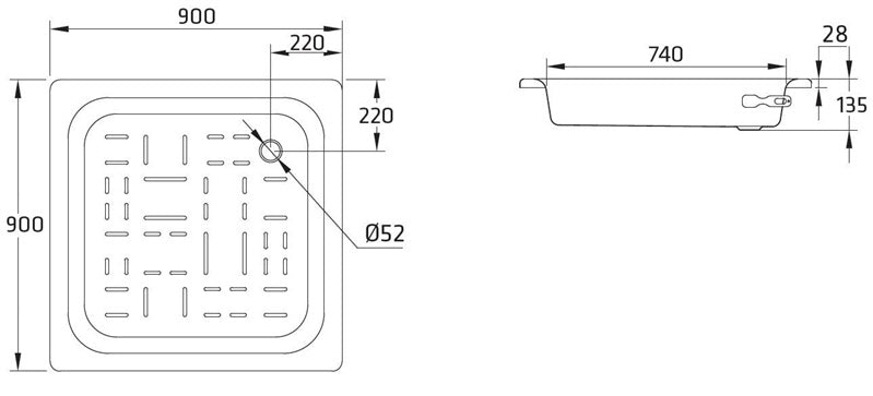 Shower tray BLB CF90, square, 90 x 90 x 14 cm