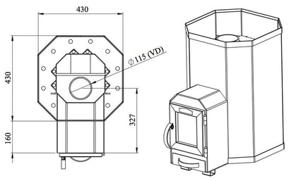 Piec do sauny opalany drewnem STOVEMAN 13LS, 15,4 kW