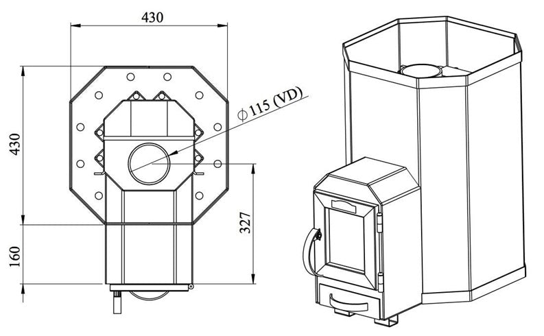 Piec do sauny opalany drewnem STOVEMAN 13LS, 15,4 kW