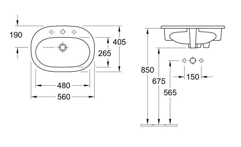 Washbasin VILLEROY & BOCH O. NOVO 41615601, 560×405 mm