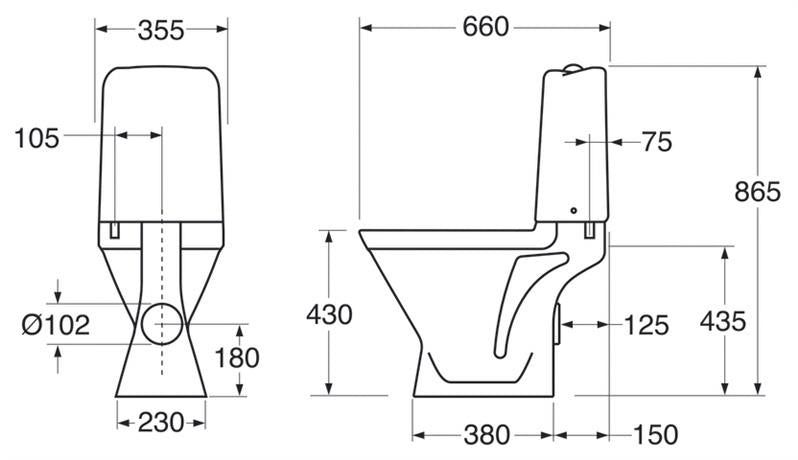 Toilet with lid GUSTAVSBERG NORDIC3 3510, 355×660 mm